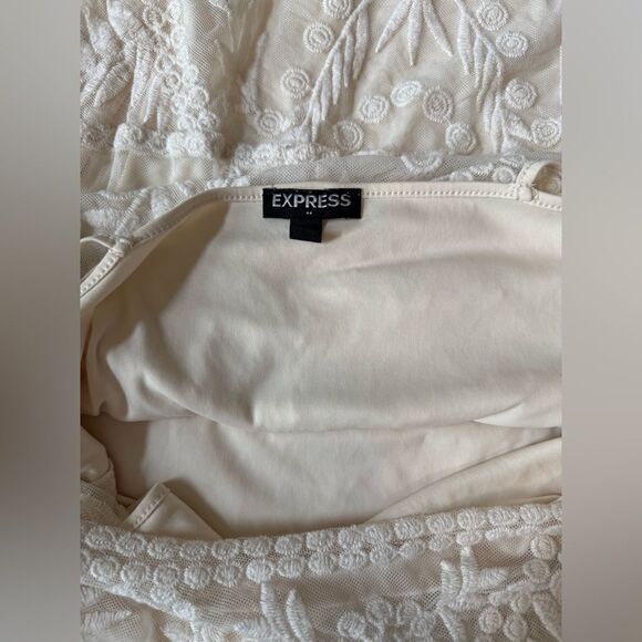 Express White Sheath Dress with Bishop Sleeves and V-neck - Picture 3 of 7